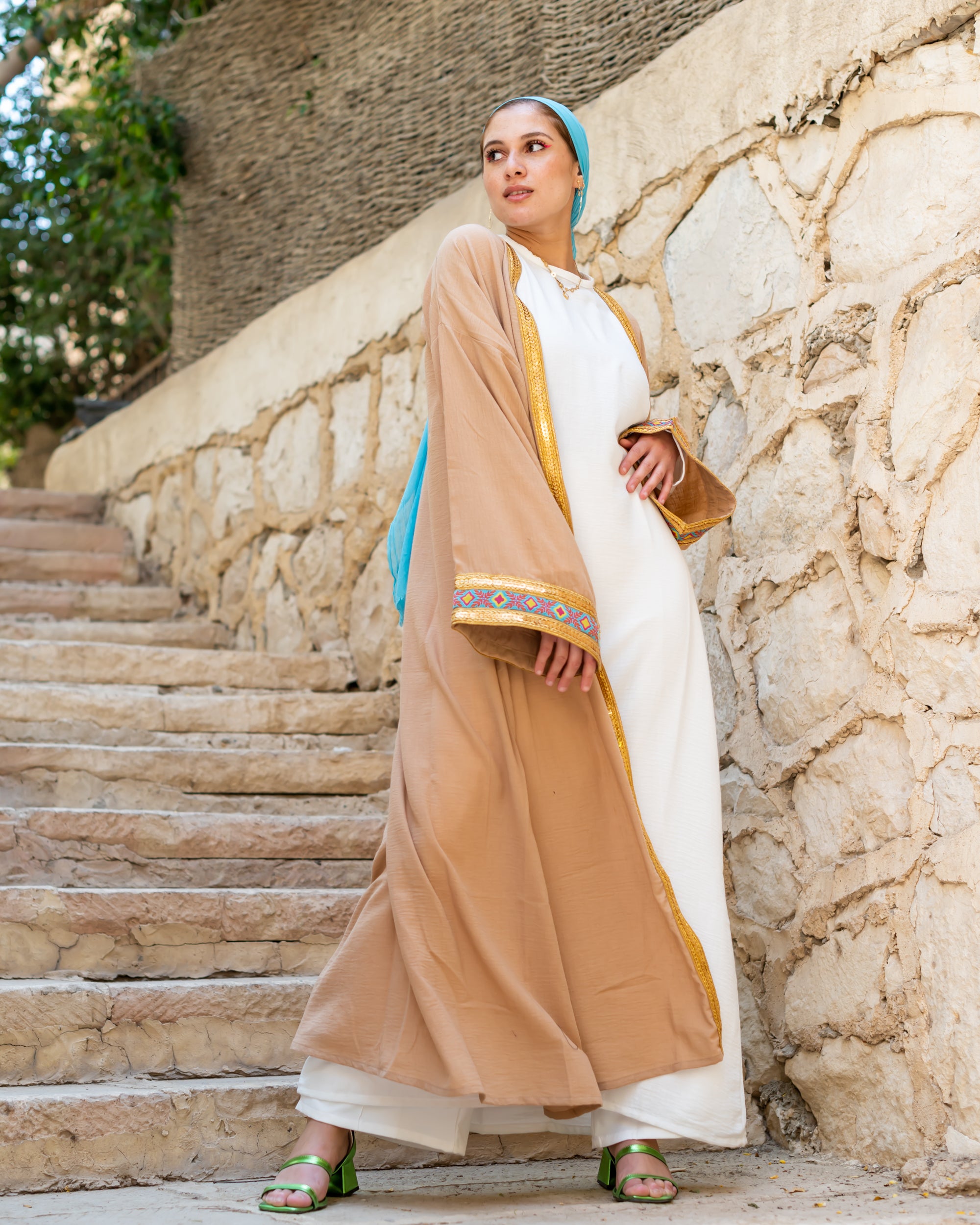 beige Indian Cloak with gold tape