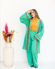 Green linen set with Indian tape