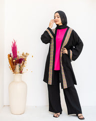 Black linen set with Indian tape