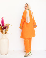 Orange linen set with Indian tape