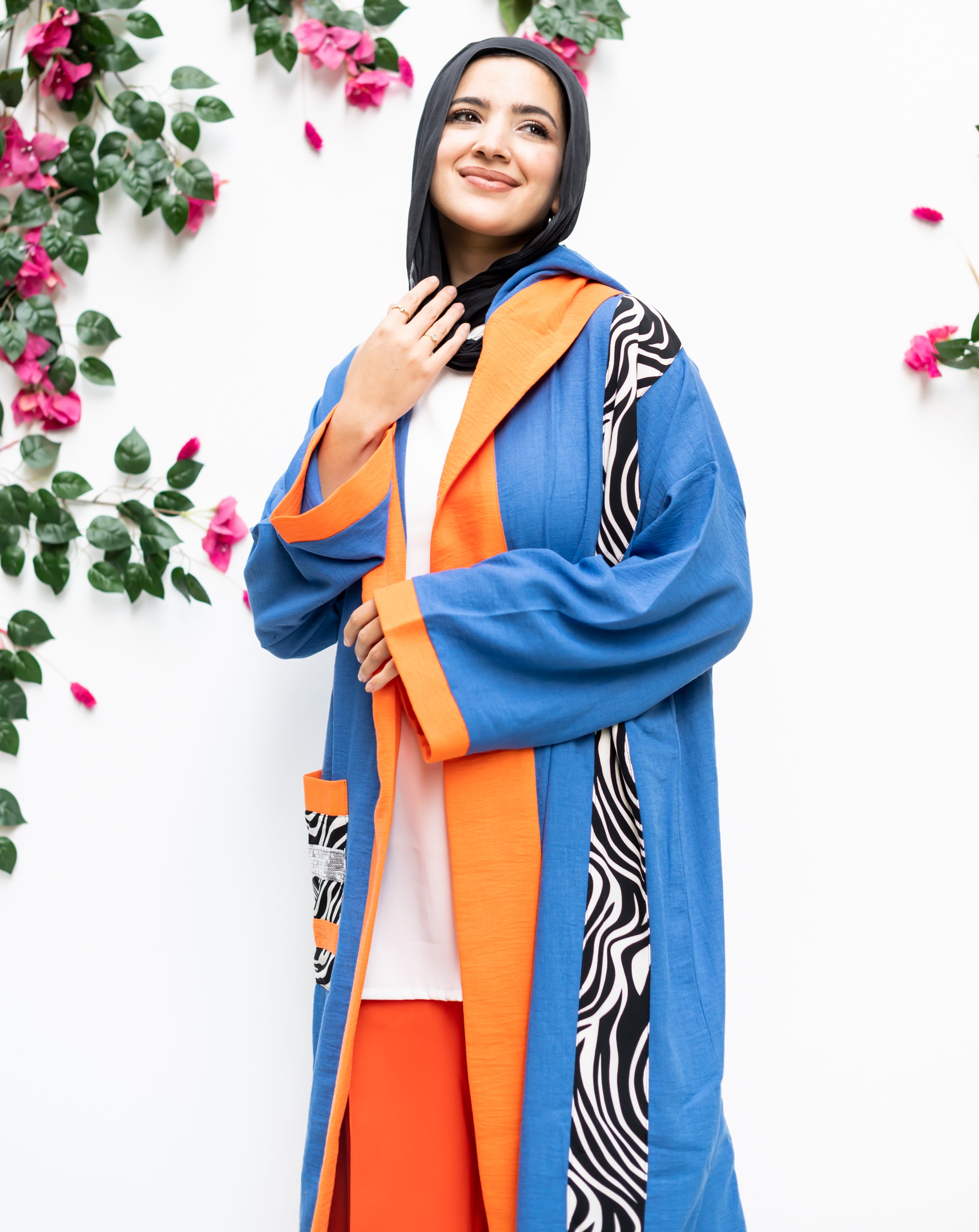 Linen Kimono zebra pockets Blue