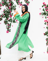 Linen Kimono zebra pockets Green