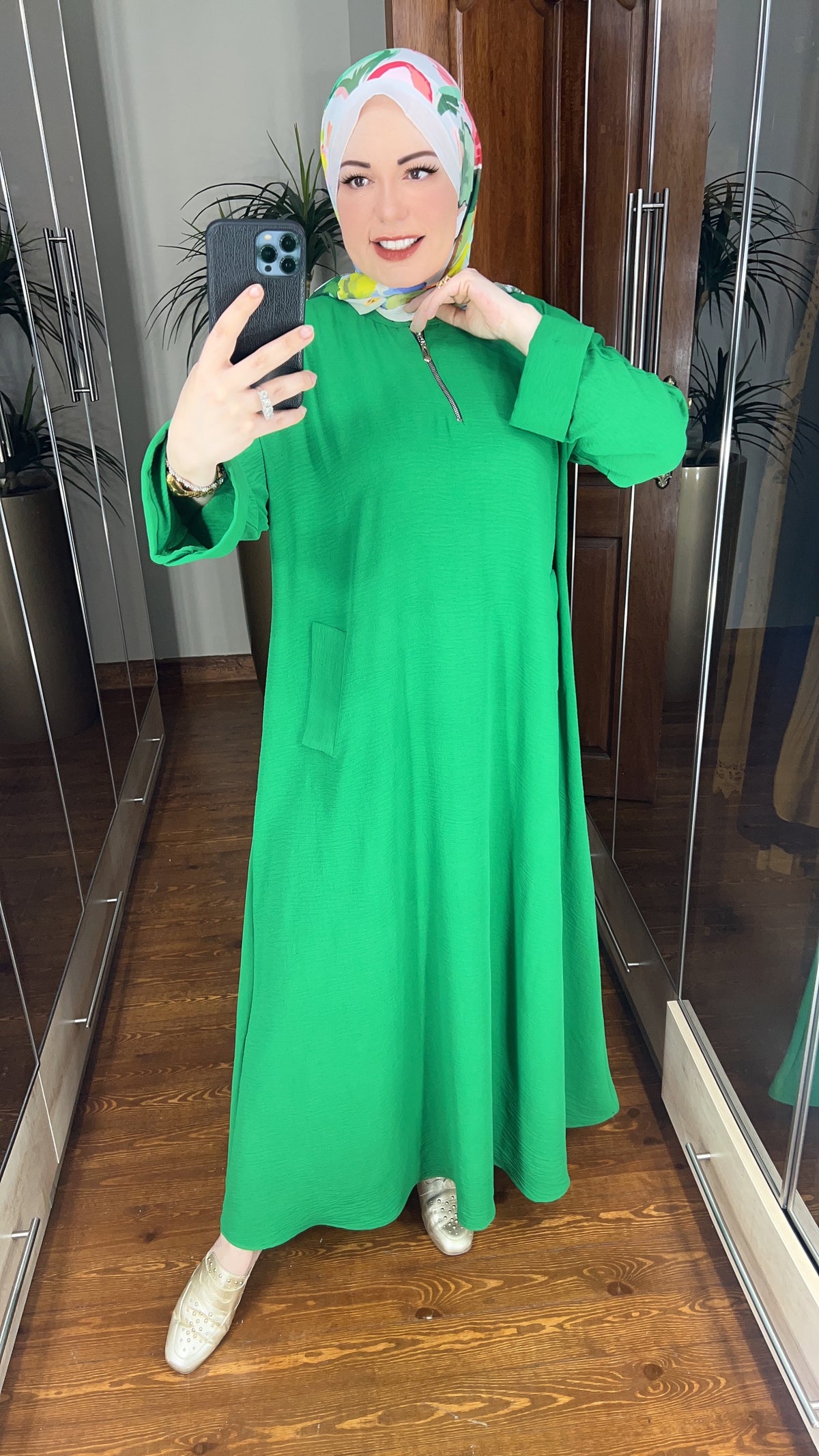 Green Crepe Casual Dress